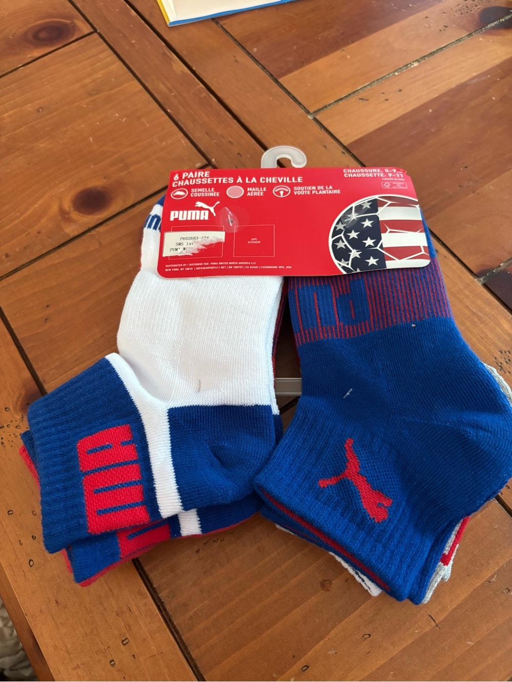 Puma Men's Athletic Ankle Socks in Blue, White & Red (6 Pack)